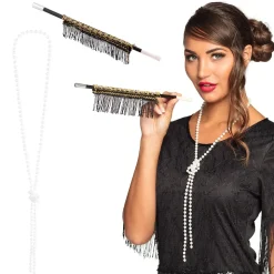 2 ACCESSOIRES ANNÉES FOLLES COLLIER FUME-CIGARETTE