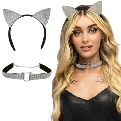 2 ACCESSOIRES CHAT SÉDUCTION SERRE-TÊTE COLLIER
