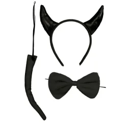 3 ACCESSOIRES DÉGUISEMENT DÉMON NOIR ÉLÉGANT