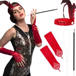 2 ACCESSOIRES DÉGUISEMENT FLAPPER ROUGE FEMME