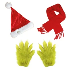 3 ACCESSOIRES DÉGUISEMENT GRINCH POILU VERT ADULTE