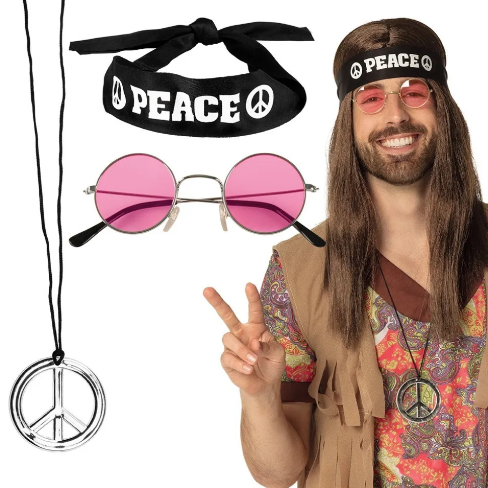 3 ACCESSOIRES DÉGUISEMENT HIPPIE PEACE