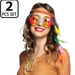2 ACCESSOIRES HIPPIE BANDEAU LUNETTES PEACE LOVE