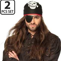 2 ACCESSOIRES PIRATE BANDANA CACHE-OEIL ADULTE