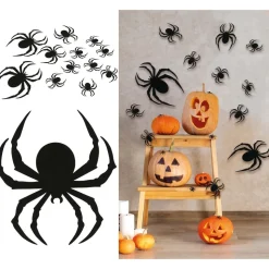 12 ARAIGNÉES PVC ADHÉSIVES DÉCORATIVES 6-19CM NOIR