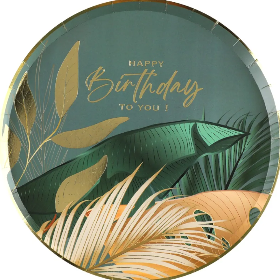 10 ASSIETTES ANNIVERSAIRE JUNGLE 22.5CM VERT