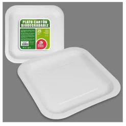 25 ASSIETTES CARRÉES CARTON BIO 23CM BLANC