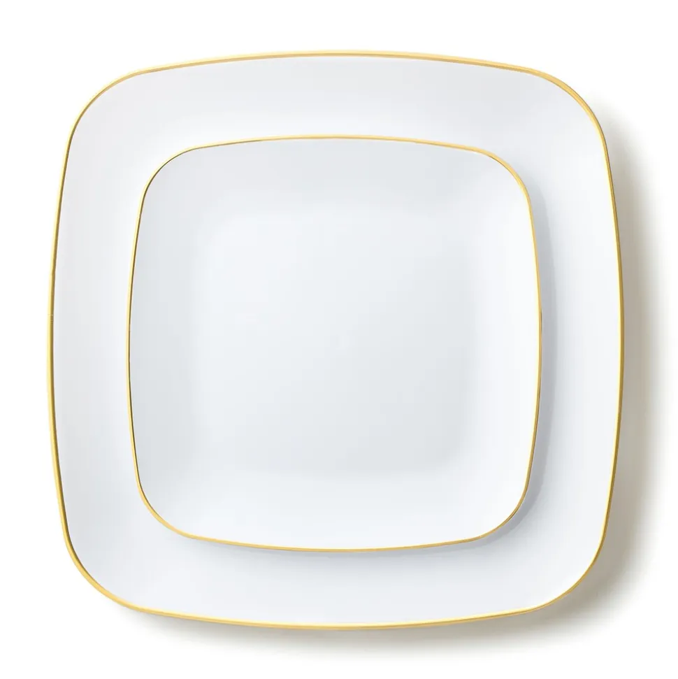 32 ASSIETTES CARRÉES PRESTIGES BLANCHES ET OR