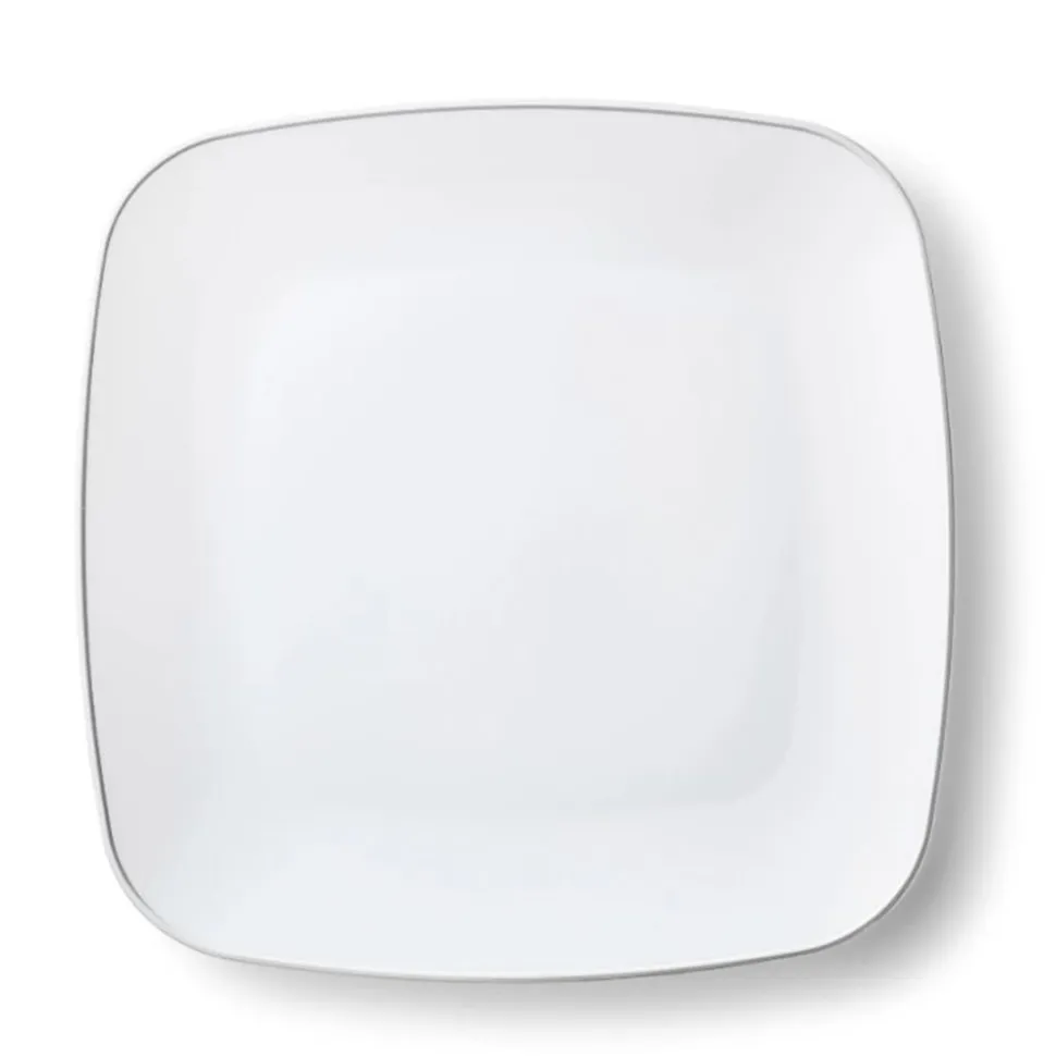 32 ASSIETTES CARRÉES PRESTIGES BLANCHES ET ARGENT