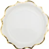 8 ASSIETTES CARTON 6 ACCOLADES OR 23CM BLANC