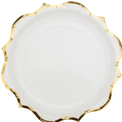 8 ASSIETTES CARTON 6 ACCOLADES OR 23CM BLANC