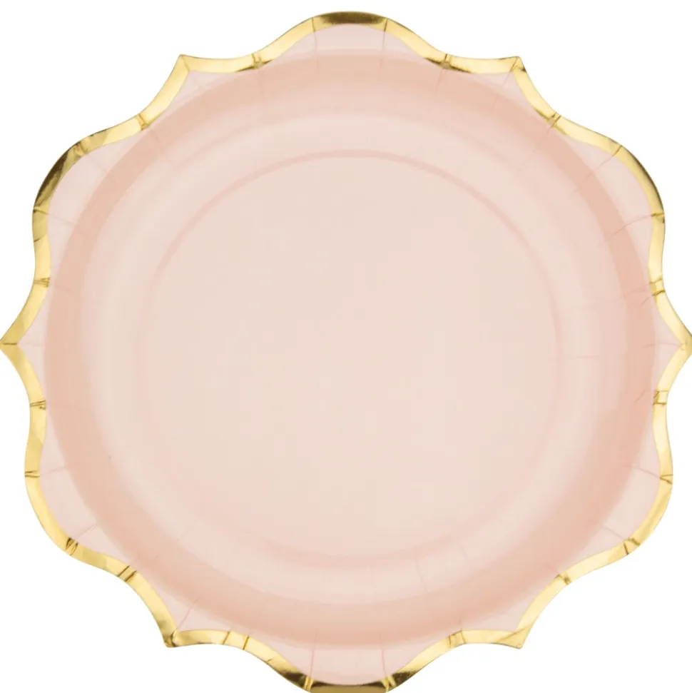 8 ASSIETTES CARTON 6 ACCOLADES OR 23CM ROSE POUDRÉ