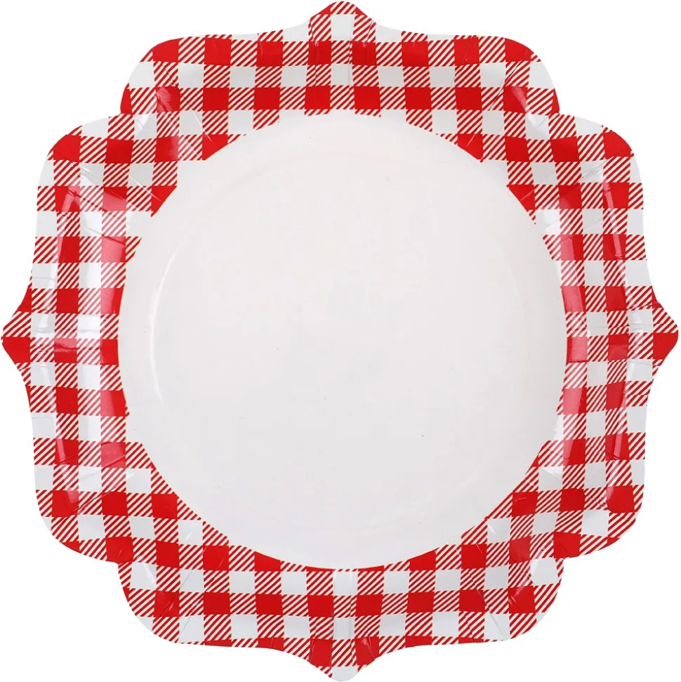 10 ASSIETTES CARTON ACCOLADES VICHY 21CM ROUGE