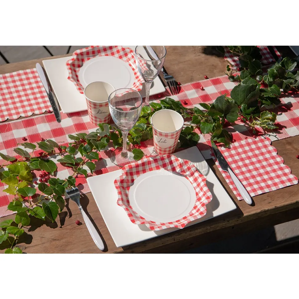 10 ASSIETTES CARTON ACCOLADES VICHY 21CM ROUGE