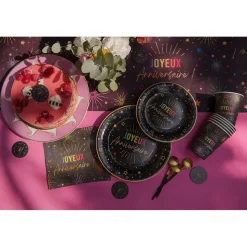 6 ASSIETTES CARTON ANNIVERSAIRE MULTI 22.5CM NOIR