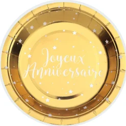 10 ASSIETTES CARTON ANNIVERSAIRE 17.5CM OR