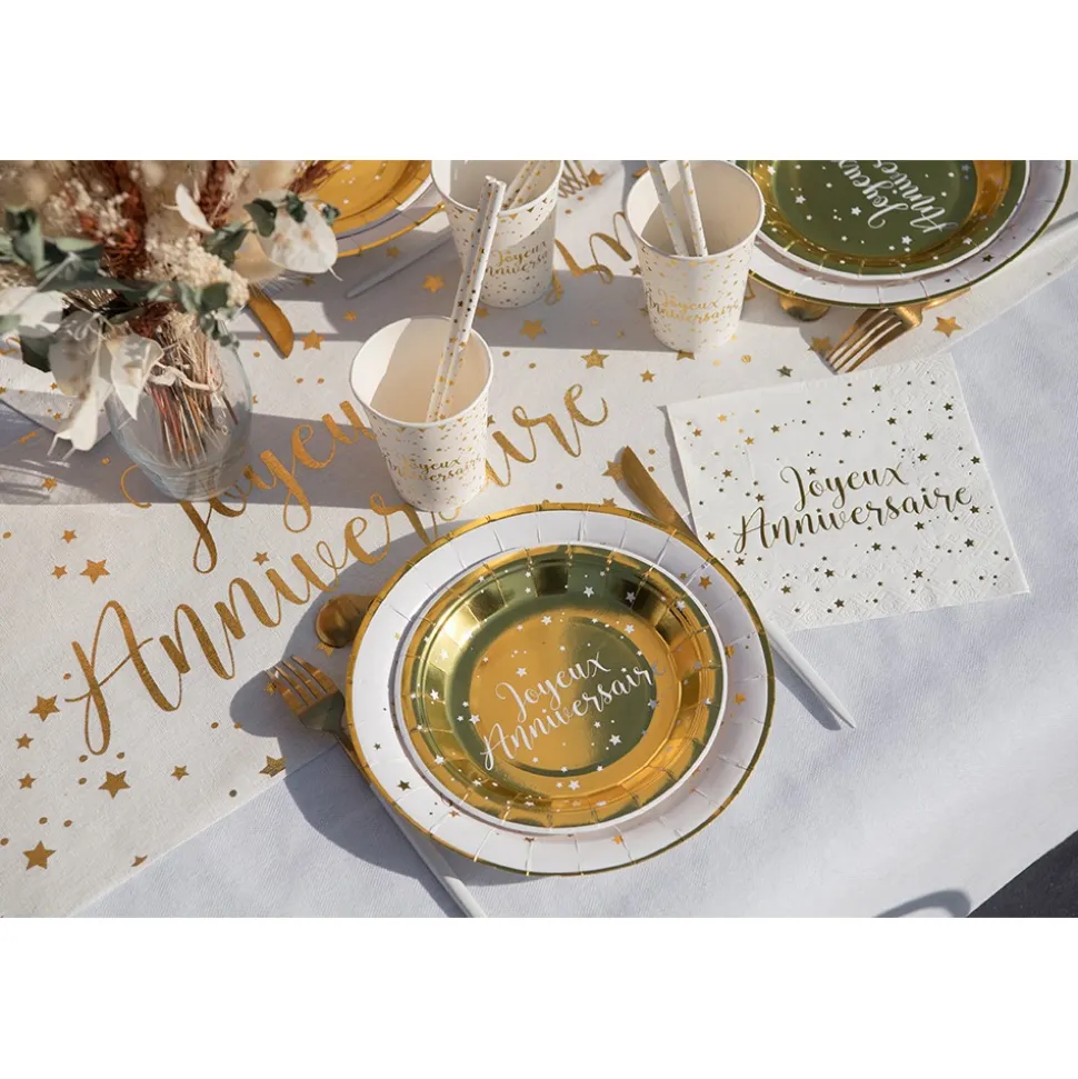 10 ASSIETTES CARTON ANNIVERSAIRE 17.5CM OR