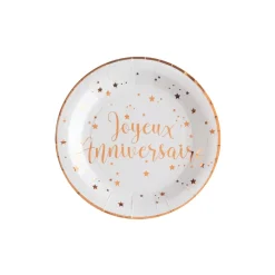 10 ASSIETTES CARTON ANNIVERSAIRE 23CM ROSE GOLD
