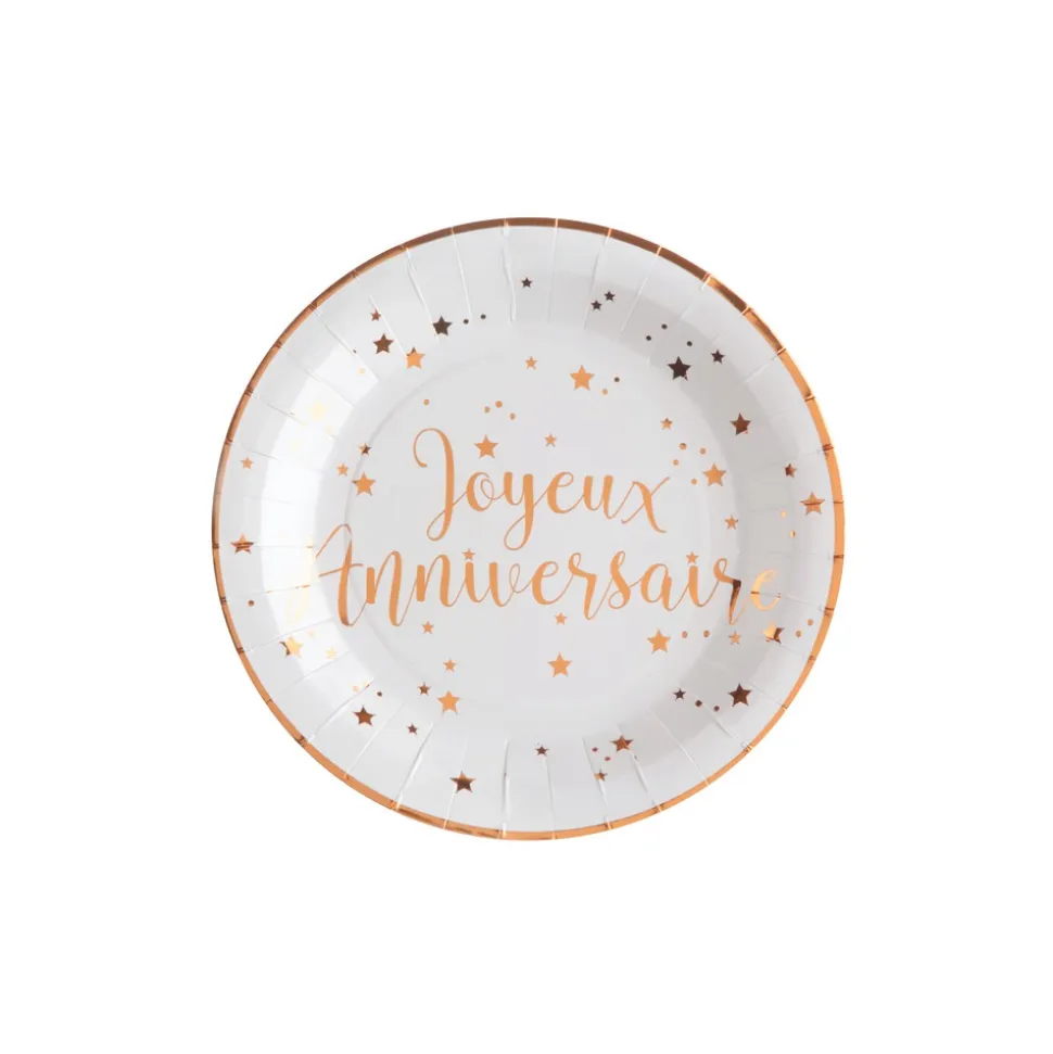 10 ASSIETTES CARTON ANNIVERSAIRE 23CM ROSE GOLD