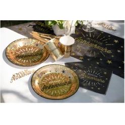 10 ASSIETTES CARTON ANNIVERSAIRE HOLO 22.5CM OR
