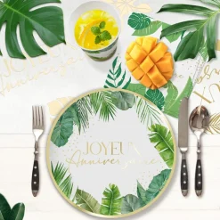 6 ASSIETTES CARTON ANNIVERSAIRE TROPICAL PARTY 23CM