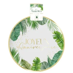 6 ASSIETTES CARTON ANNIVERSAIRE TROPICAL PARTY 23CM