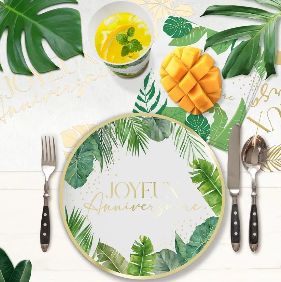 6 ASSIETTES CARTON ANNIVERSAIRE TROPICAL PARTY 23CM