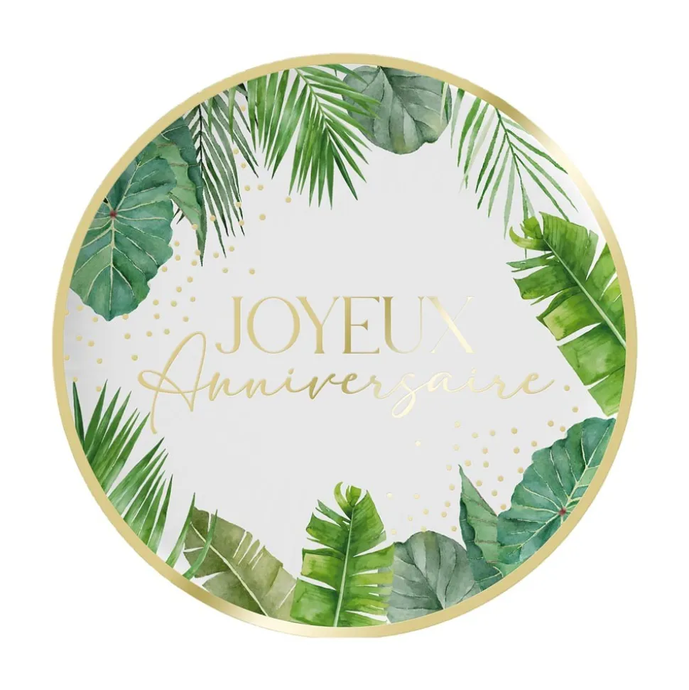 6 ASSIETTES CARTON ANNIVERSAIRE TROPICAL PARTY 23CM