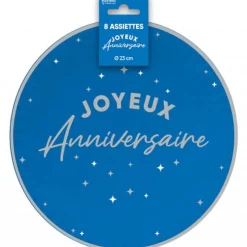 8 ASSIETTES CARTON ANNIVERSAIRE 23CM BLEU
