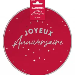 8 ASSIETTES CARTON ANNIVERSAIRE 23CM ROUGE