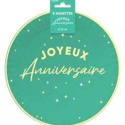 8 ASSIETTES CARTON ANNIVERSAIRE 23CM VERT