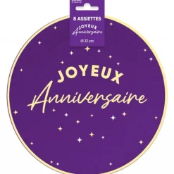 8 ASSIETTES CARTON ANNIVERSAIRE 23CM VIOLET