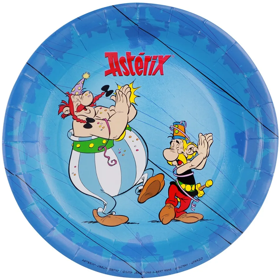 8 ASSIETTES CARTON ASTÉRIX OBÉLIX FÊTE 23CM BLEU