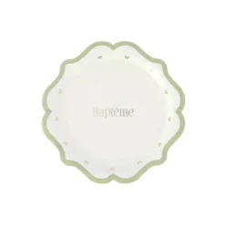 8 ASSIETTES CARTON BAPTÊME C?'UR 18CM VERT-DE-GRIS
