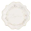 8 ASSIETTES CARTON BAPTÊME VÉGÉTAL OR 23CM CRÈME