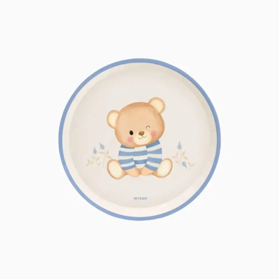 6 ASSIETTES CARTON BÉBÉ OURSON 17CM BLEU