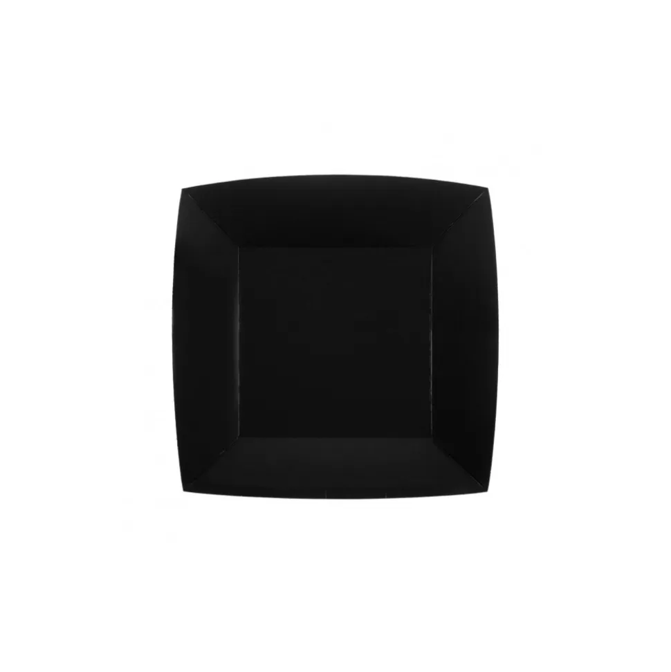 10 ASSIETTES CARTON BIO CARRÉES 18CM NOIR