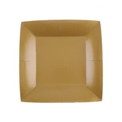 10 ASSIETTES CARTON BIO CARRÉES 23CM OR