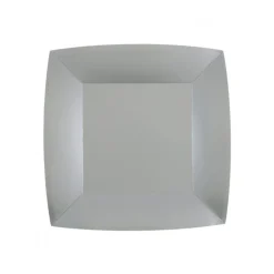 10 ASSIETTES CARTON BIO CARRÉES 23CM ARGENT
