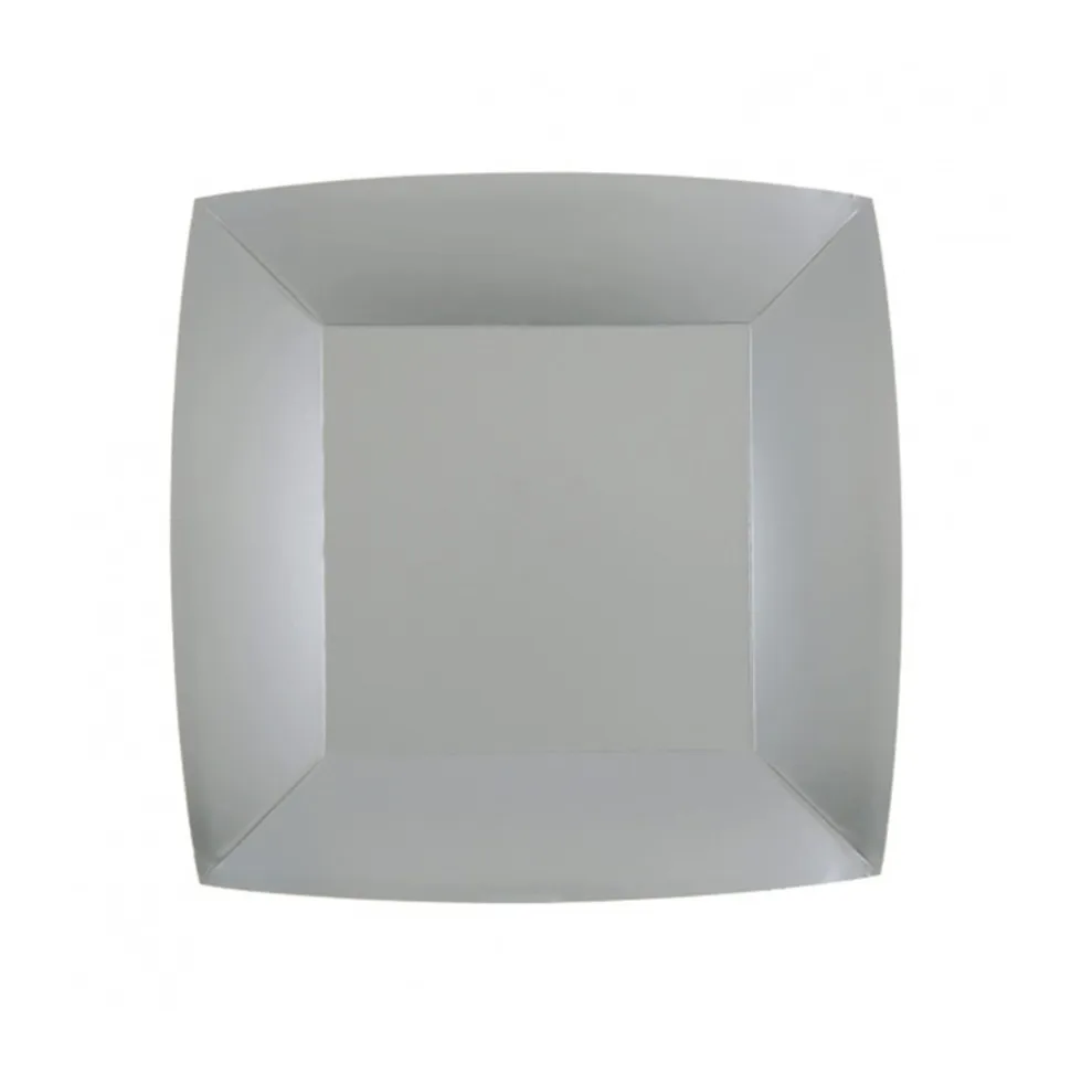 10 ASSIETTES CARTON BIO CARRÉES 23CM ARGENT
