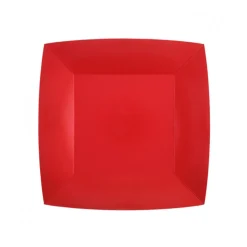 10 ASSIETTES CARTON BIO CARRÉES 23CM ROUGE