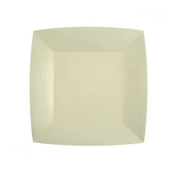 10 ASSIETTES CARTON BIO CARRÉES 23CM SABLE