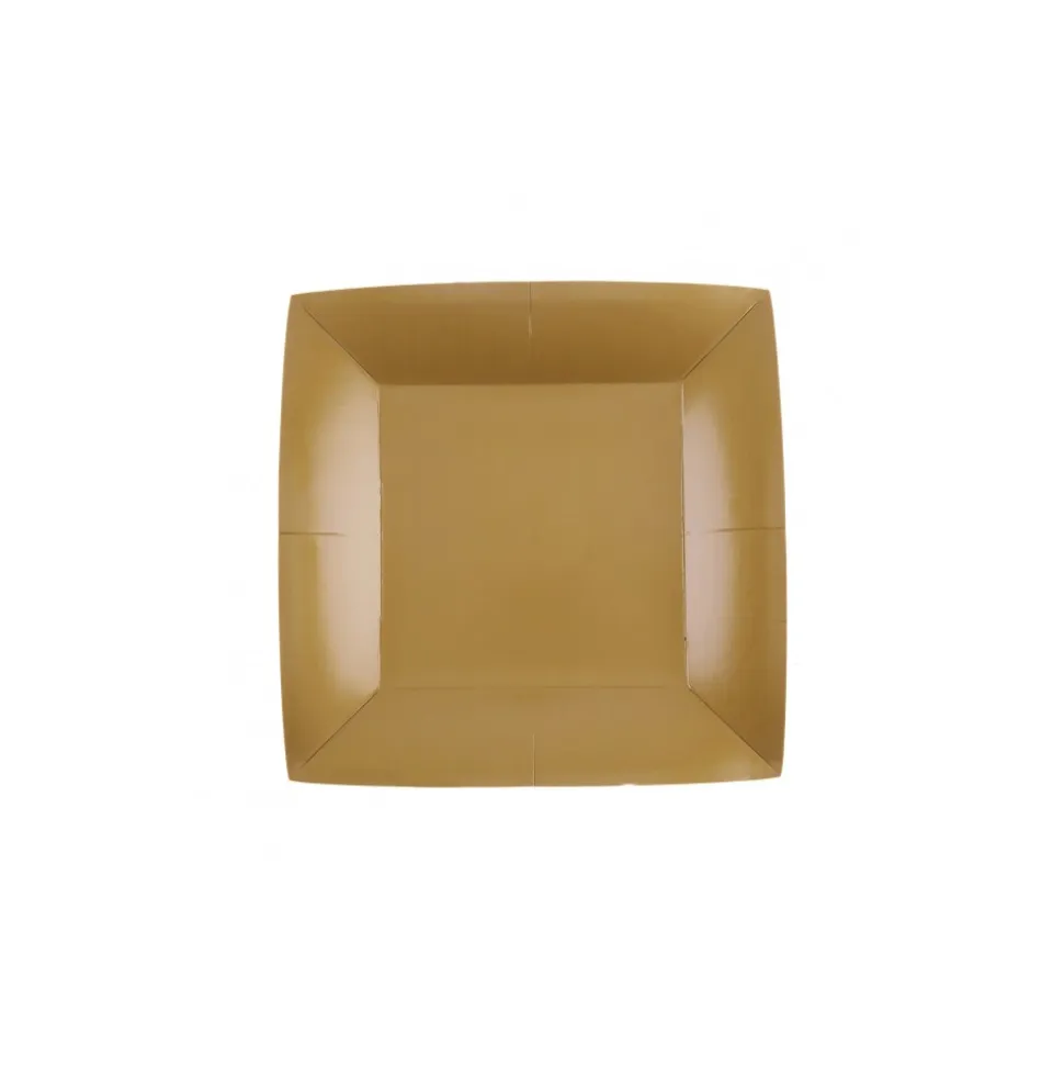 10 ASSIETTES CARTON BIO CARRÉES 18CM OR