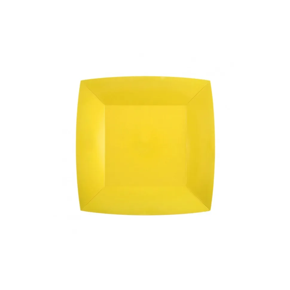 10 ASSIETTES CARTON BIO CARRÉES 18CM JAUNE