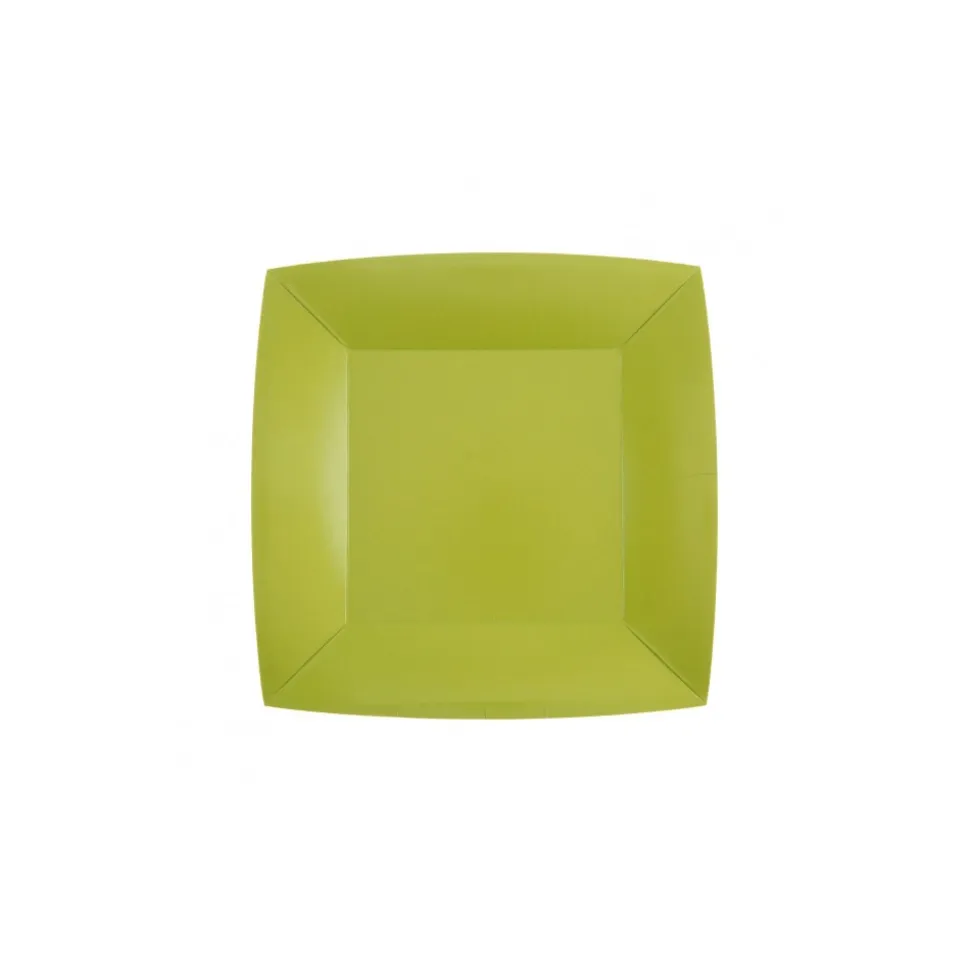 10 ASSIETTES CARTON BIO CARRÉES 18CM VERT KIWI