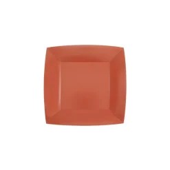 10 ASSIETTES CARTON BIO CARRÉES 18CM ROUGE BRIQUE