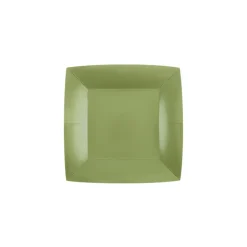 10 ASSIETTES CARTON BIO CARRÉES 18CM VERT OLIVE
