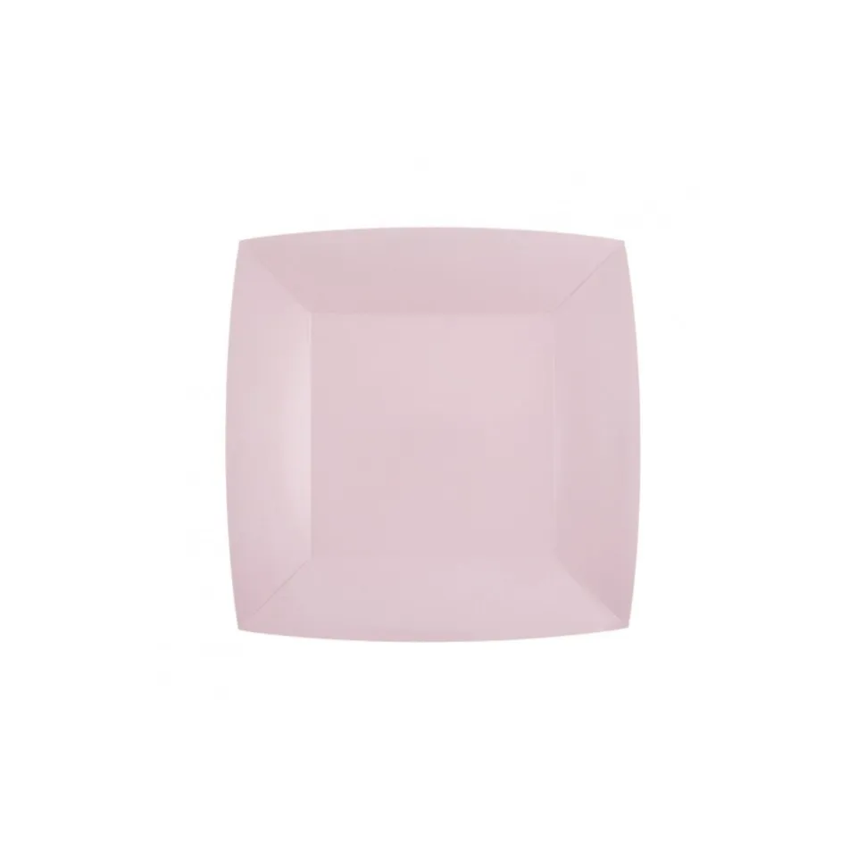 10 ASSIETTES CARTON BIO CARRÉES 18CM ROSE CLAIR