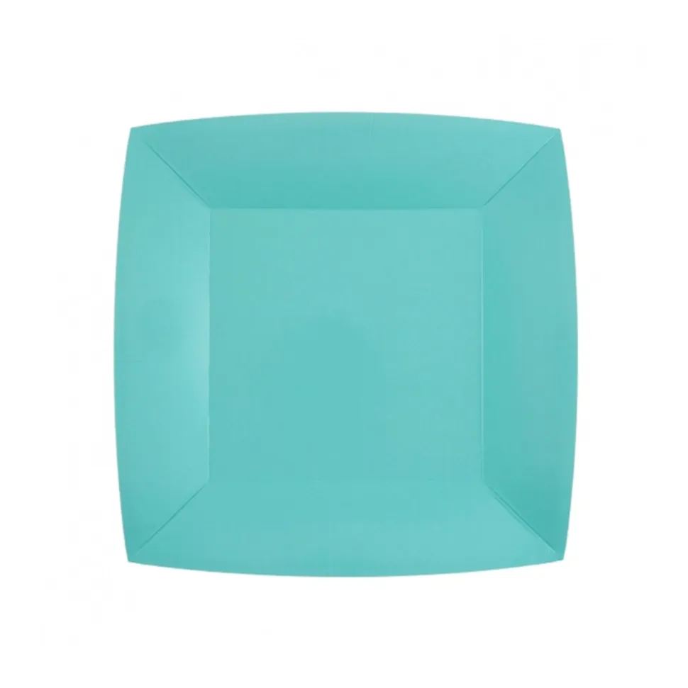 10 ASSIETTES CARTON BIO CARRÉES 23CM BLEU CIEL