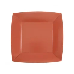 10 ASSIETTES CARTON BIO CARRÉES 23CM ROUGE BRIQUE